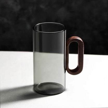 Tasse à thé en verre borosilicate avec anse bois 360 ml résistant