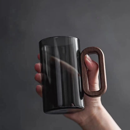 Tasse à thé en verre borosilicate avec anse bois 360 ml résistant