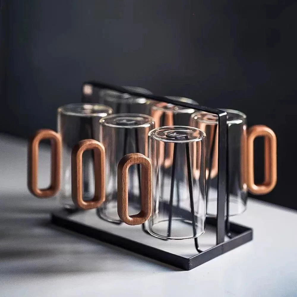 Tasse à thé en verre borosilicate avec anse bois 360 ml résistant