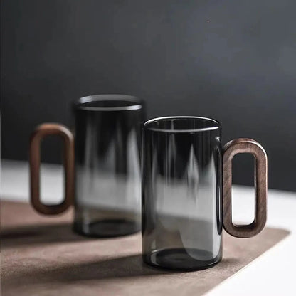 Tasse à thé en verre borosilicate avec anse bois 360 ml résistant