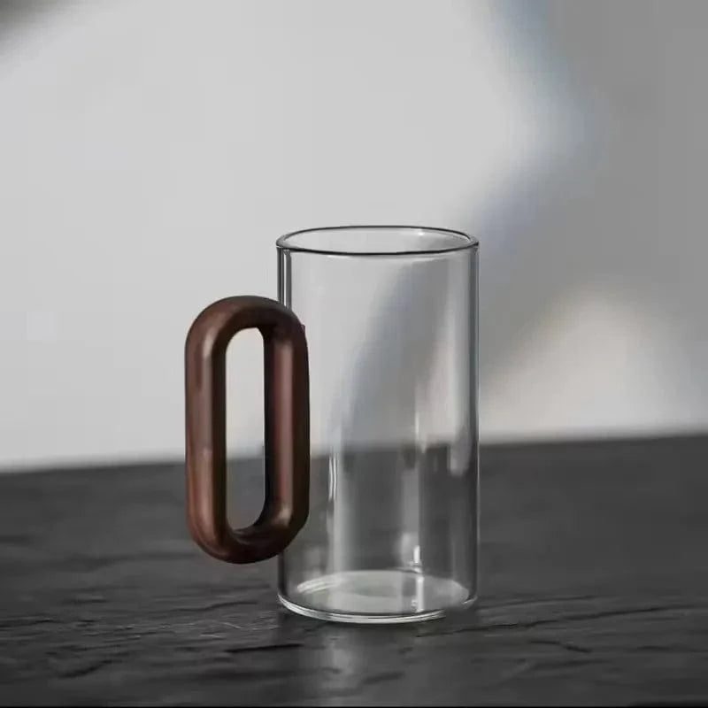 Tasse à thé en verre borosilicate avec anse bois 360 ml résistant