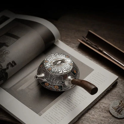 Théière artisanale en argent pur 999 300 ml avec manche latéral