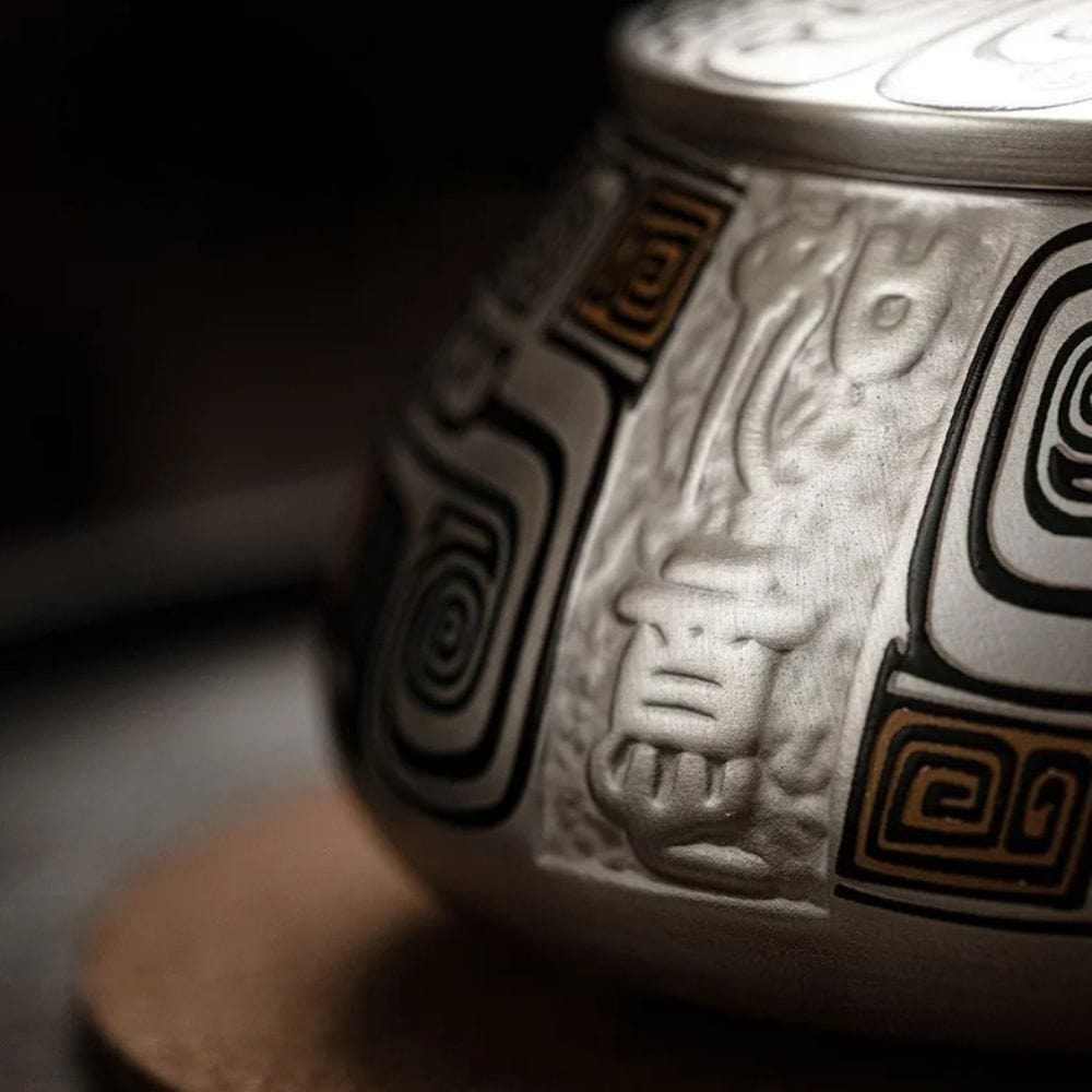 Théière artisanale en argent pur 999 300 ml avec manche latéral