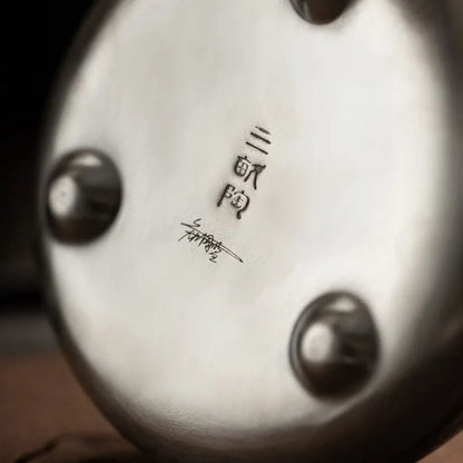 Théière artisanale en argent pur 999 300 ml avec manche latéral