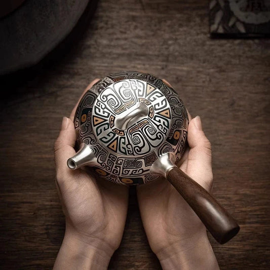 Théière artisanale en argent pur 999 300 ml avec manche latéral