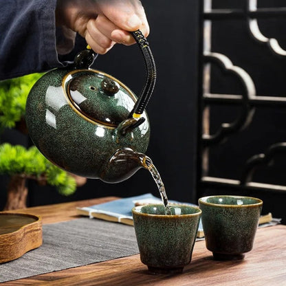 Théière en céramique Tianmu 750 ml glaçure brillante & anse levier