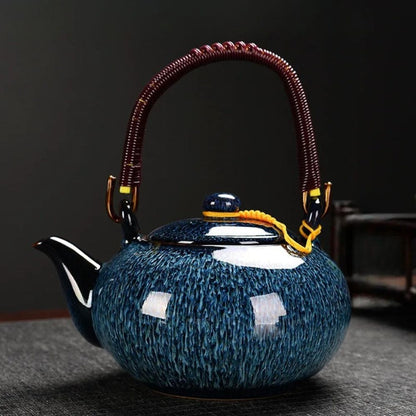 Théière en céramique Tianmu 750 ml glaçure brillante & anse levier