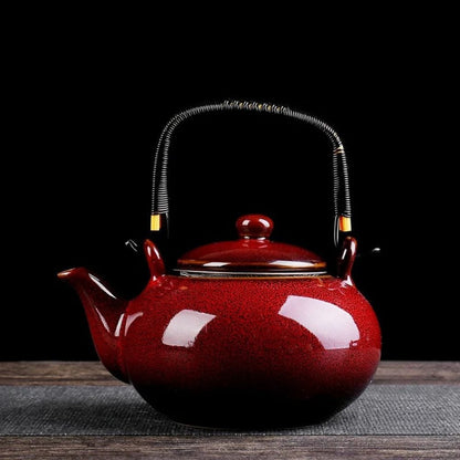 Théière en céramique Tianmu 750 ml glaçure brillante & anse levier