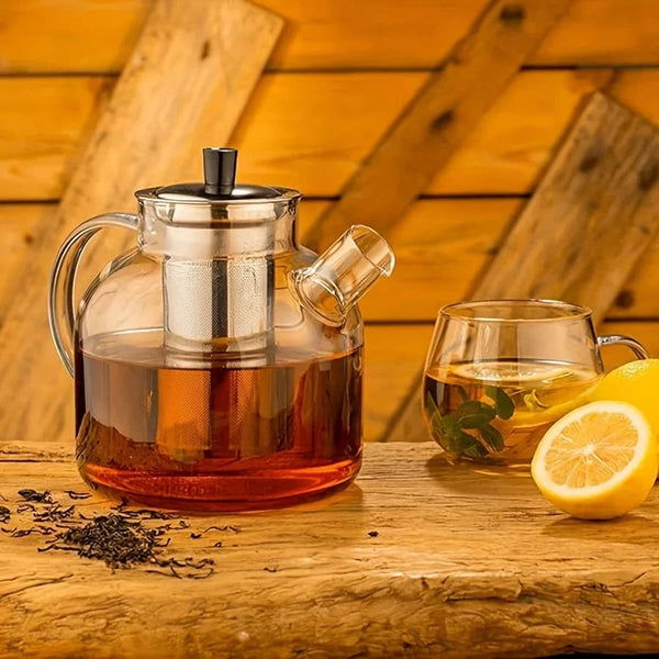 Teekanne aus Glas mit herausnehmbarem Edelstahlsieb, modernes Design