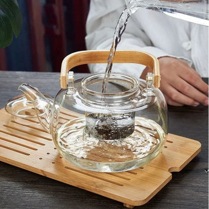 Théière en verre 1000 ml poignée bois & filtre intégré