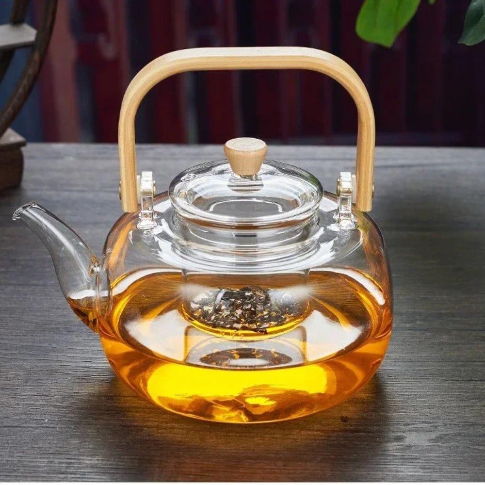 Théière en verre 1000 ml poignée bois & filtre intégré