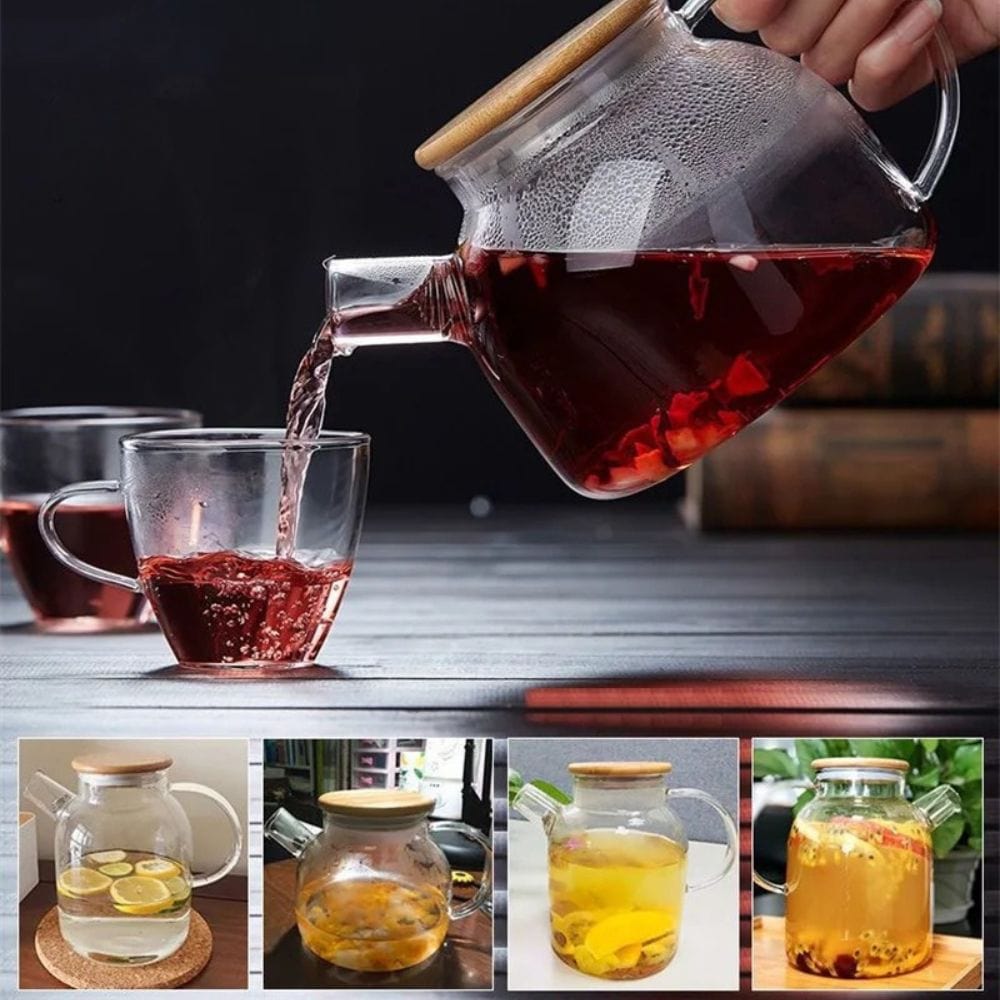 Théière en verre avec couvercle bambou 1L ou 1,8L