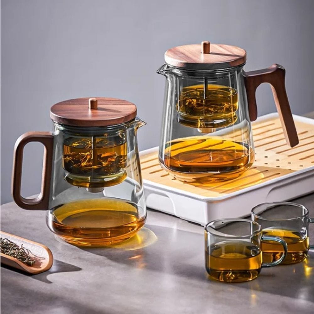 Théière en verre avec filtre amovible anse en noyer 840 ml