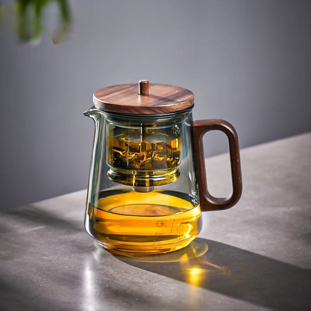 Théière en verre avec filtre amovible anse en noyer 840 ml
