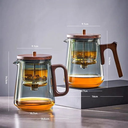 Théière en verre avec filtre amovible anse en noyer 840 ml