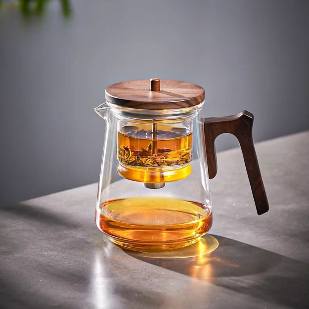 Théière en verre avec filtre amovible anse en noyer 840 ml