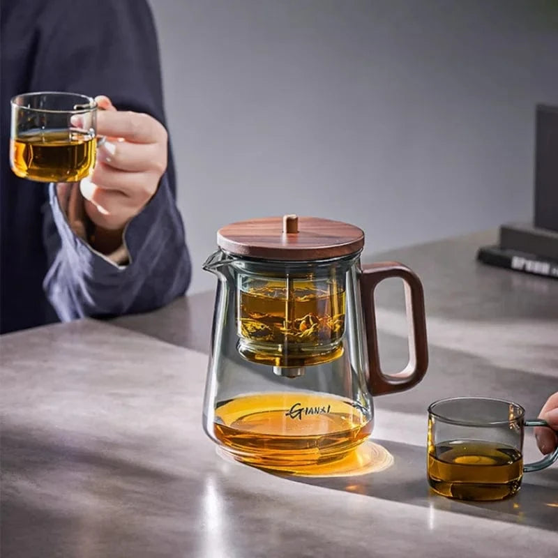 Théière en verre avec filtre amovible anse en noyer 840 ml