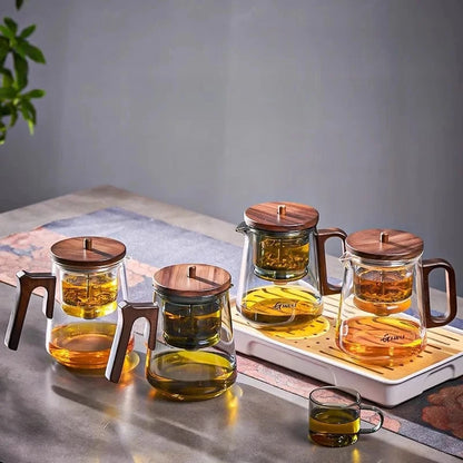 Théière en verre avec filtre amovible anse en noyer 840 ml