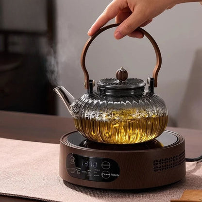 Théière en verre avec filtre vapeur 900 ml design transparent