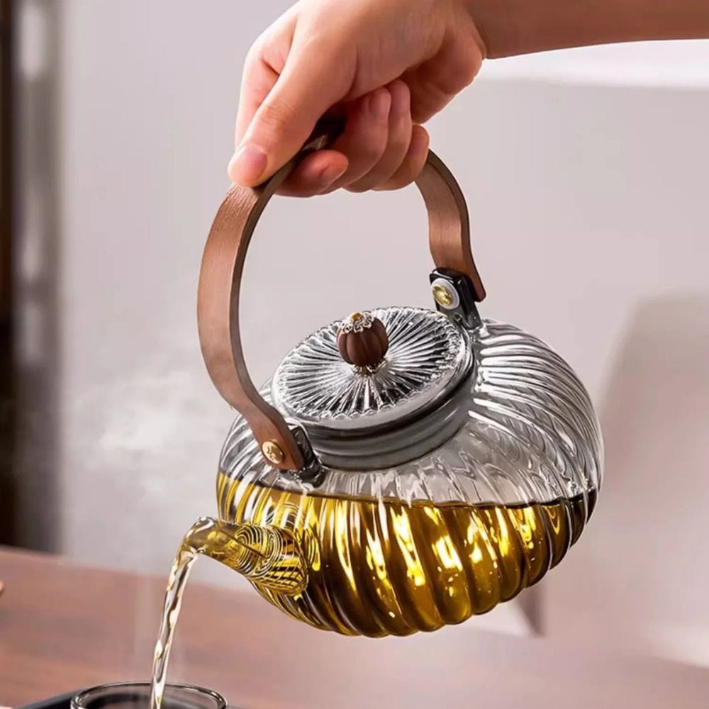 Théière en verre avec filtre vapeur 900 ml design transparent