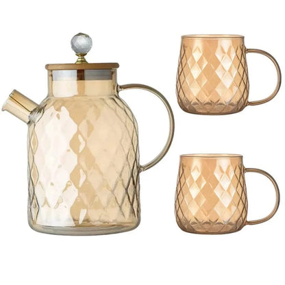 Théière en verre borosilicate 1,8L avec couvercle bambou