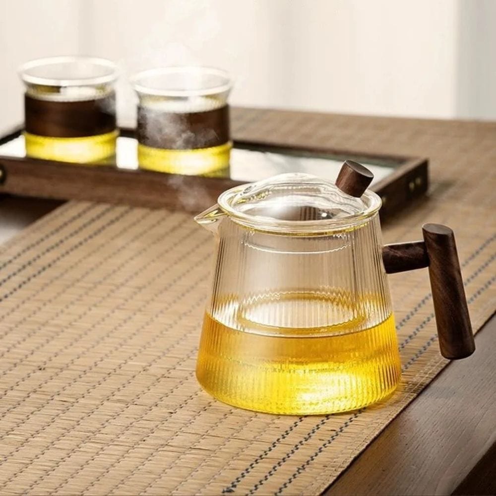 Théière en verre borosilicate 450 ou 900 ml, couvercle bois