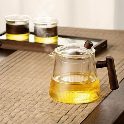Théière en verre borosilicate 450 ou 900 ml, couvercle bois