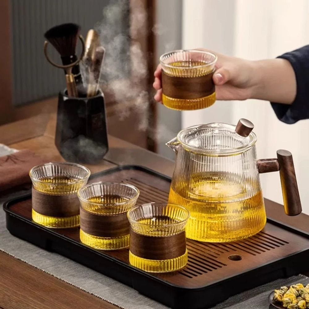 Théière en verre borosilicate 450 ou 900 ml, couvercle bois