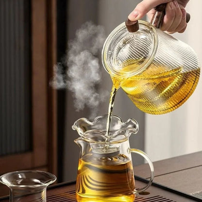 Théière en verre borosilicate 450 ou 900 ml, couvercle bois