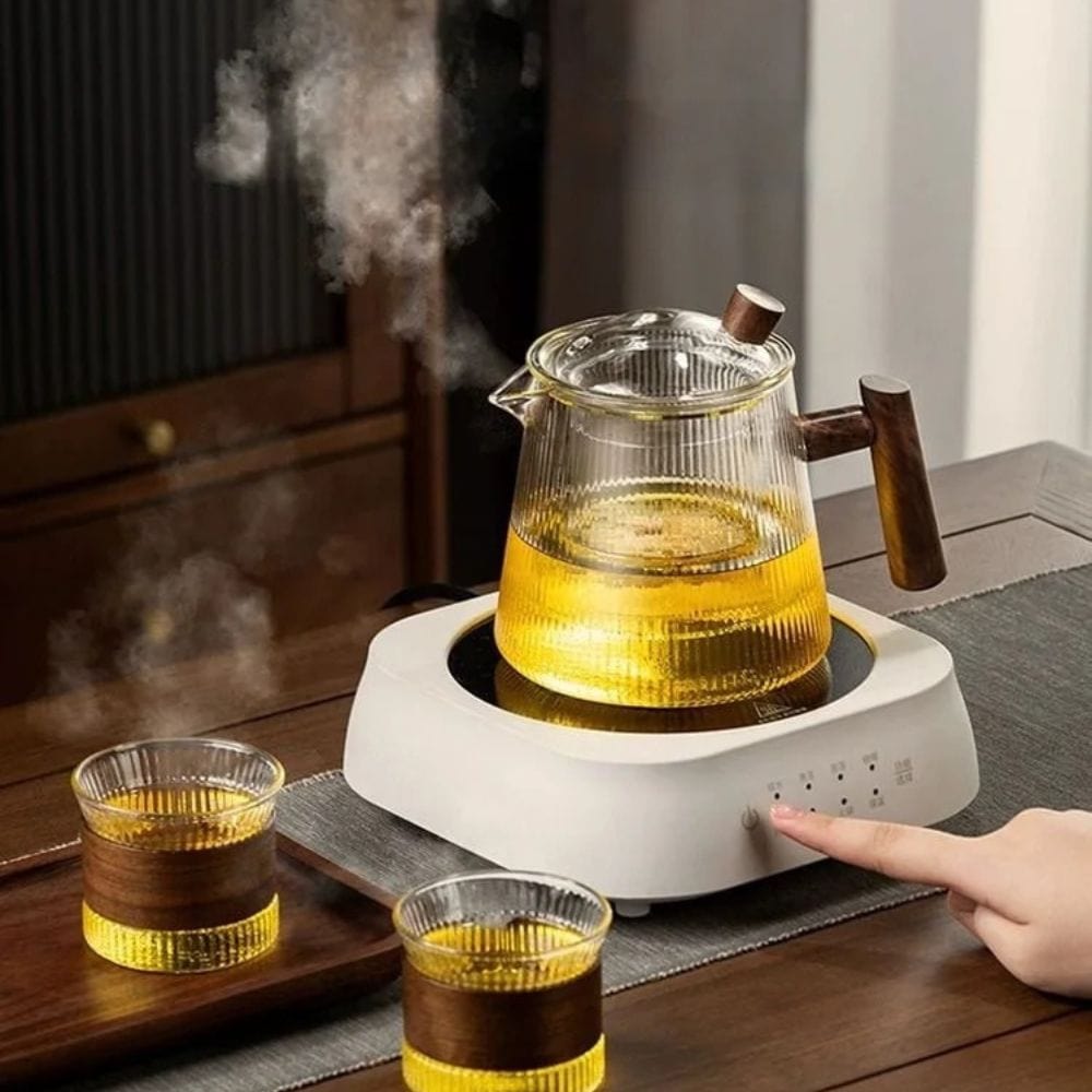 Théière en verre borosilicate 450 ou 900 ml, couvercle bois