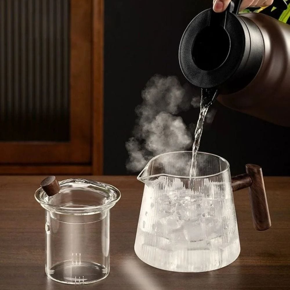 Théière en verre borosilicate 450 ou 900 ml, couvercle bois