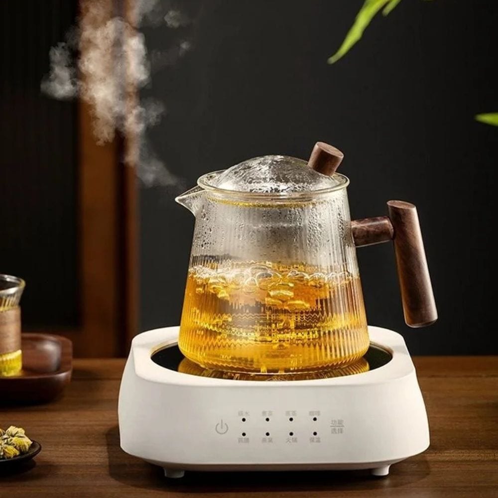 Théière en verre borosilicate 450 ou 900 ml, couvercle bois