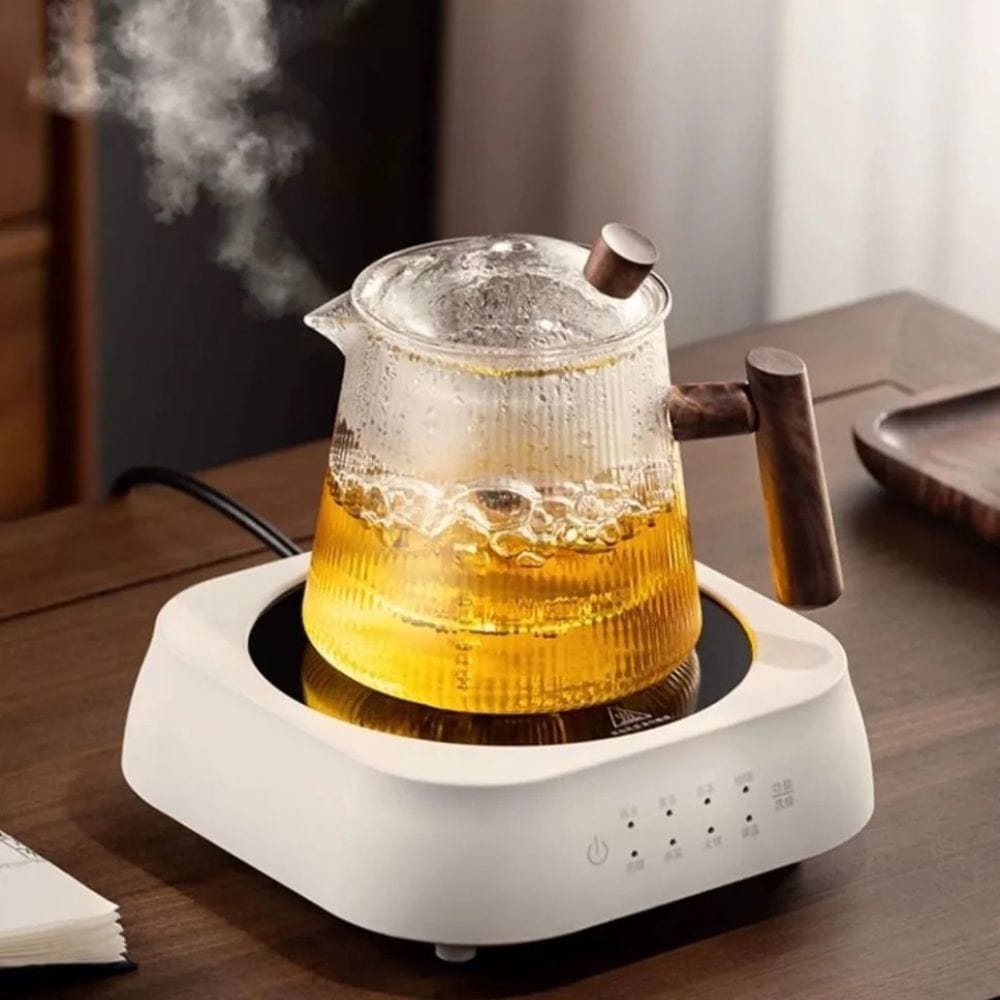 Théière en verre borosilicate 450 ou 900 ml, couvercle bois