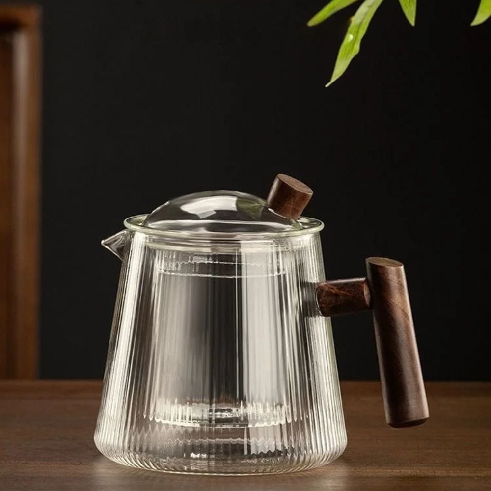 Théière en verre borosilicate 450 ou 900 ml, couvercle bois