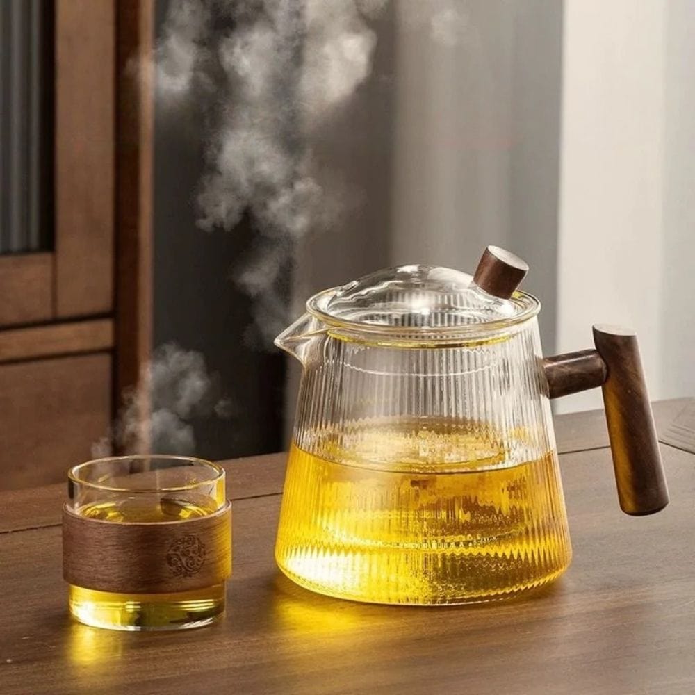 Théière en verre borosilicate 450 ou 900 ml, couvercle bois