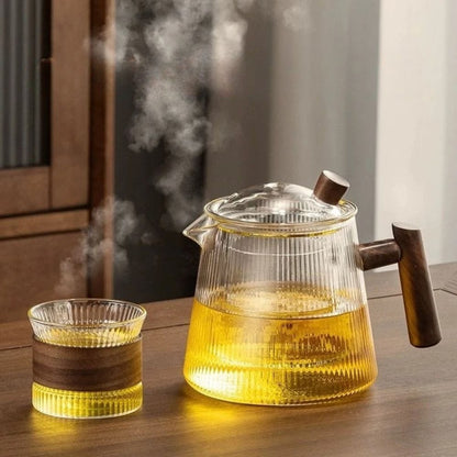 Théière en verre borosilicate 450 ou 900 ml, couvercle bois