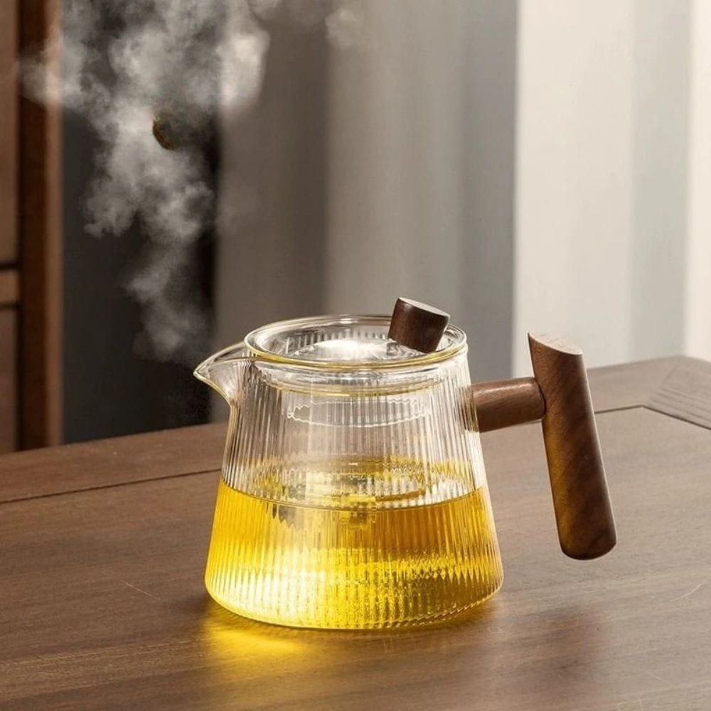Théière en verre borosilicate 450 ou 900 ml, couvercle bois