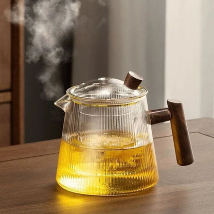 Théière en verre borosilicate 450 ou 900 ml, couvercle bois