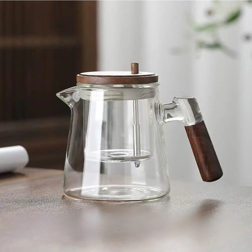 Théière en verre borosilicate 650 ml filtre inox & poignée bois