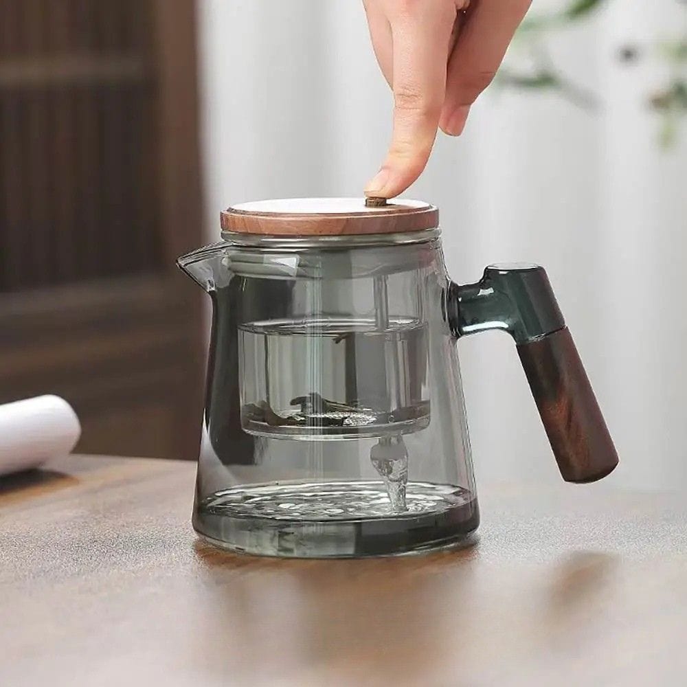 Théière en verre borosilicate 650 ml filtre inox & poignée bois
