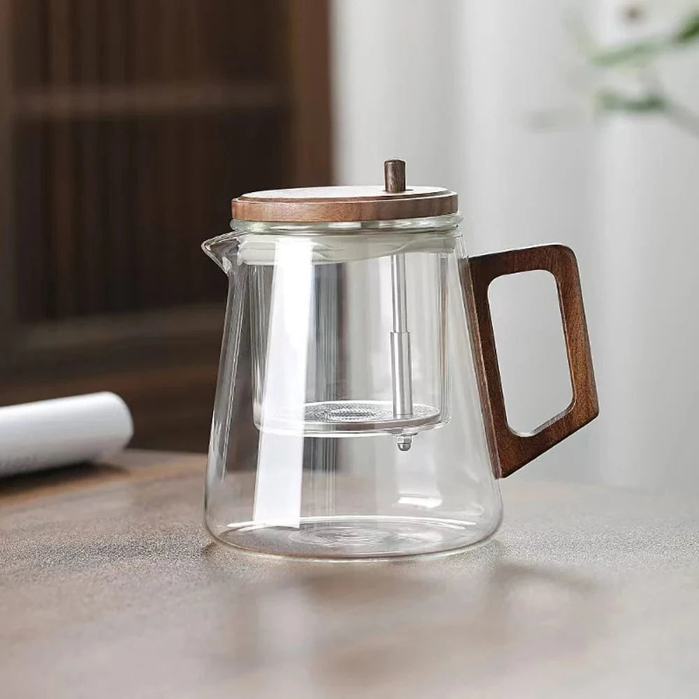 Théière en verre borosilicate 650 ml filtre inox & poignée bois