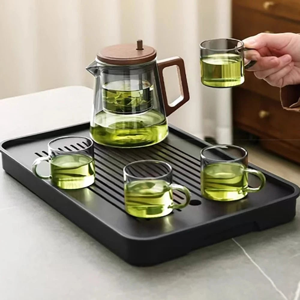 Théière en verre borosilicate 650 ml filtre inox & poignée bois