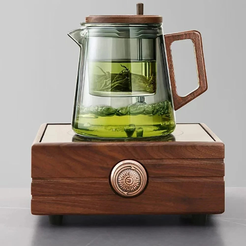 Théière en verre borosilicate 650 ml filtre inox & poignée bois