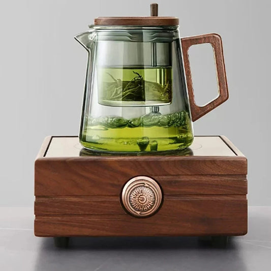 Théière en verre borosilicate 650 ml filtre inox & poignée bois