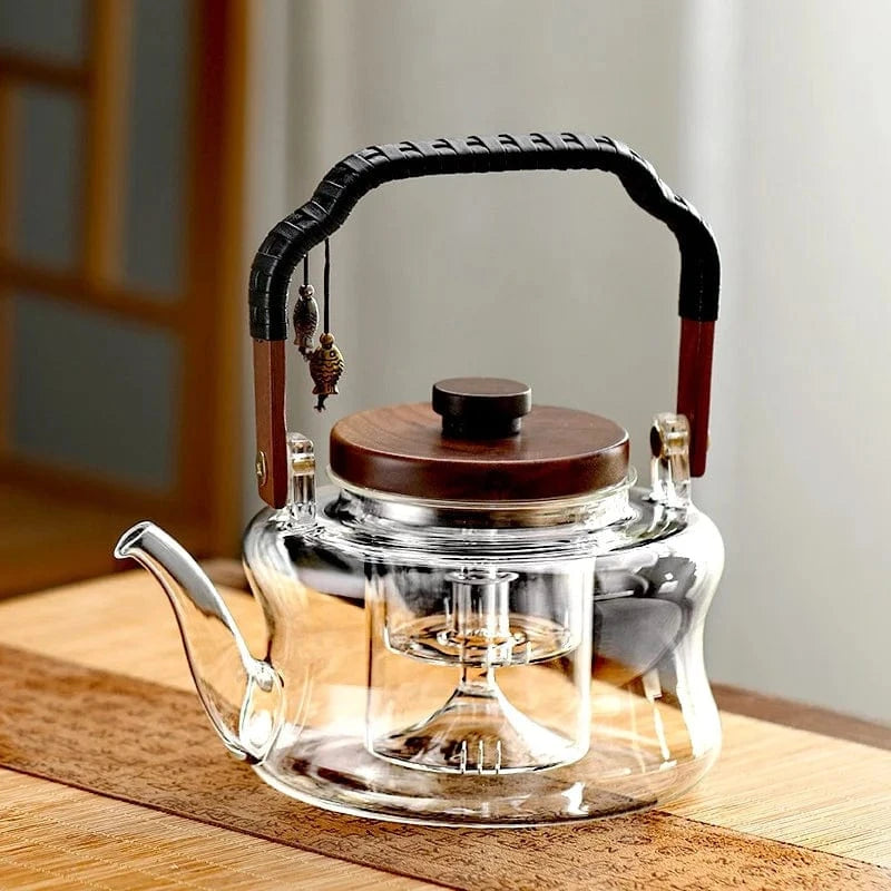 Théière en verre borosilicate 850 ml poignée bois & infuseur