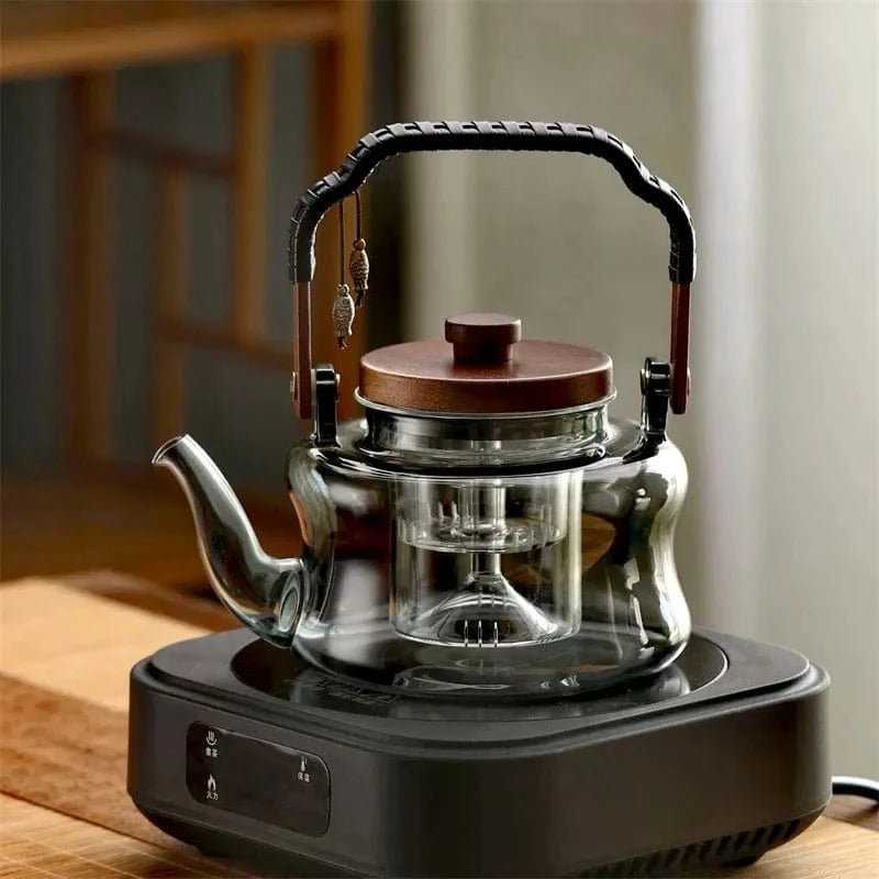 Théière en verre borosilicate 850 ml poignée bois & infuseur