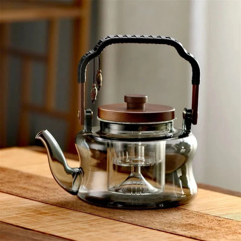 Théière en verre borosilicate 850 ml poignée bois & infuseur