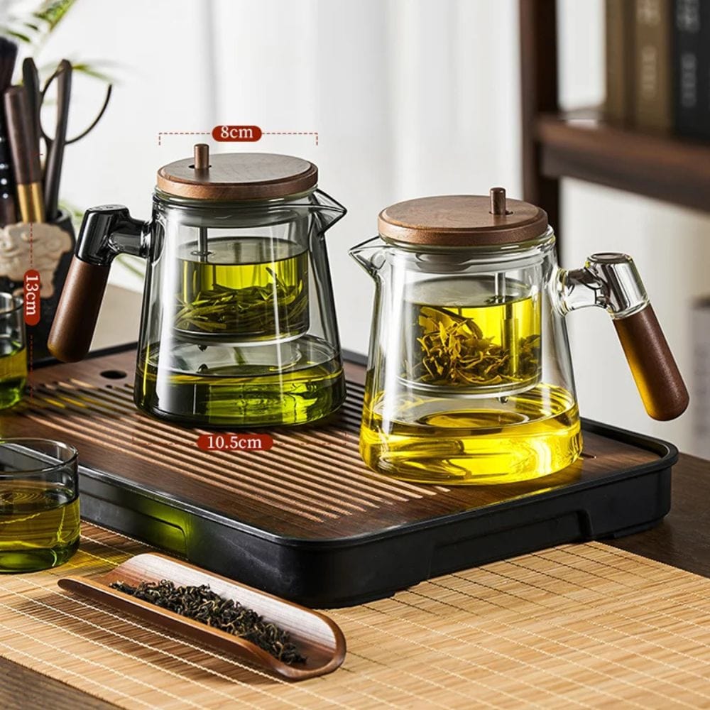 Théière individuelle à filtre intégré verre & noyer 650 ml