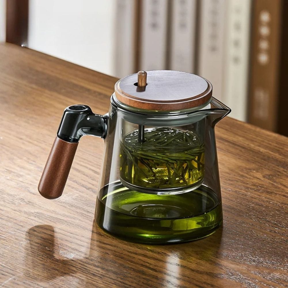 Théière individuelle à filtre intégré verre & noyer 650 ml