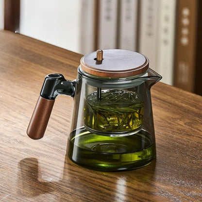 Théière individuelle à filtre intégré verre & noyer 650 ml